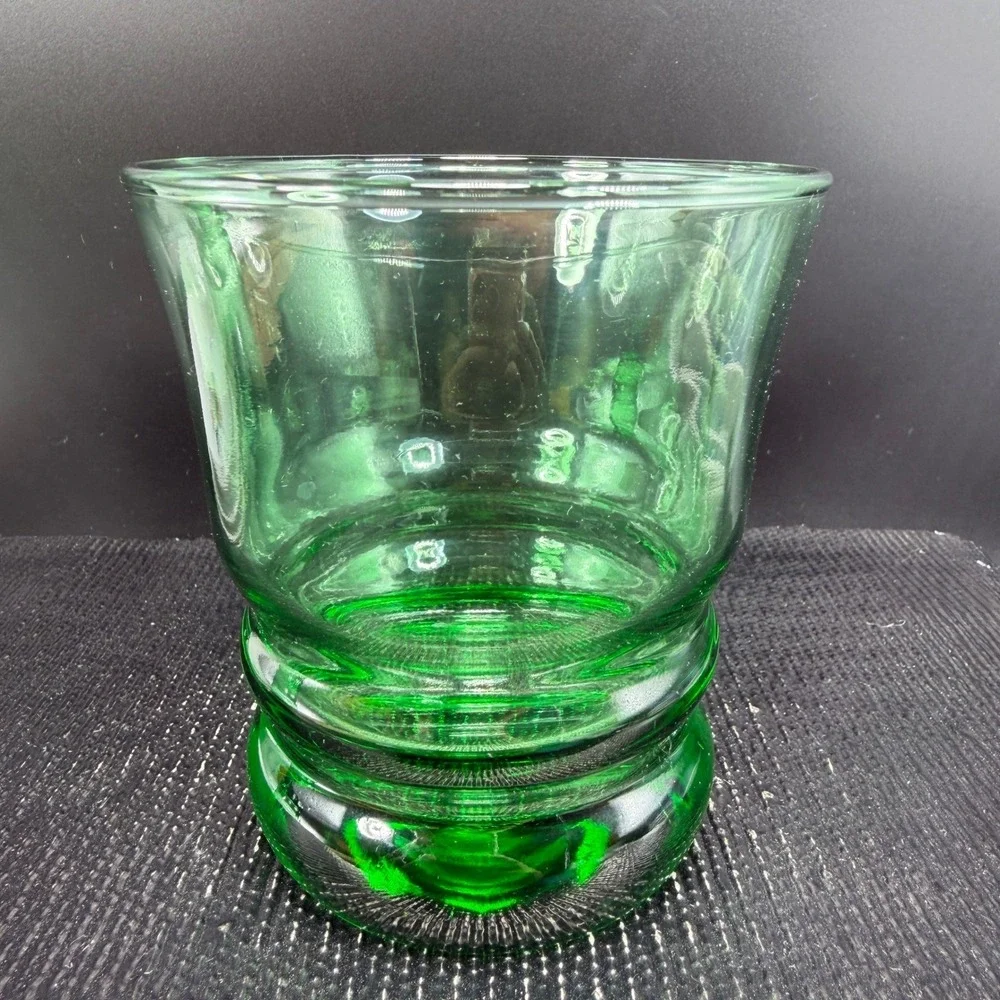 Anchor Hocking Green Glass Tumblers Ringed‎ Beehive Base Set of 2 Vintage 4 inch